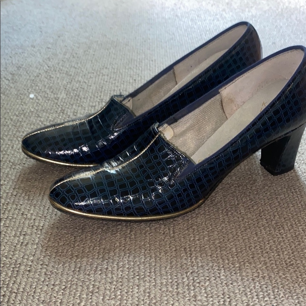 Vintage Elegant Blue Alligator Patterned Women's Shoes with heel No Size - Picture 15 of 15